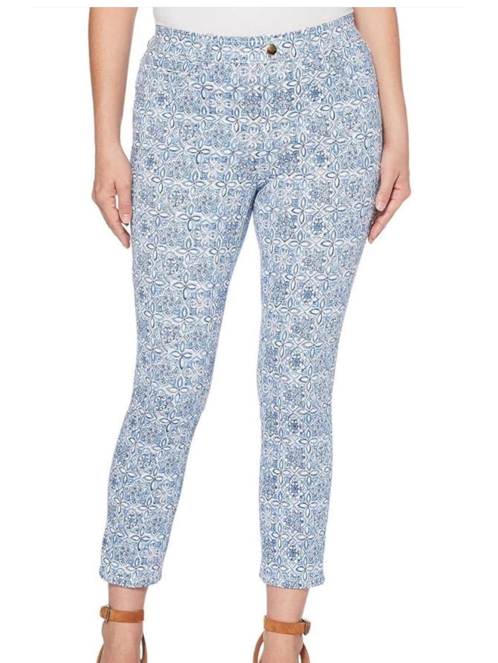 Rafaella Women’s Comfort Stretch Printed Soft Knit Twill Skinny Ankle Pants Size
